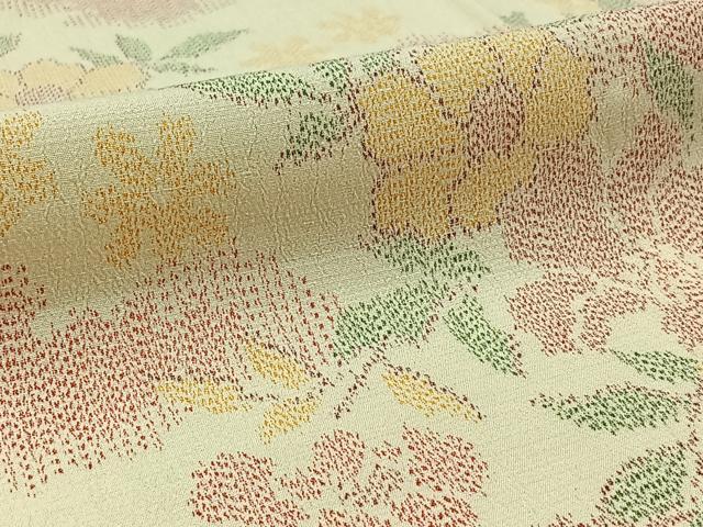 平和屋着物▽本塩沢 単衣 草花文 正絹 逸品 AABC1703jh