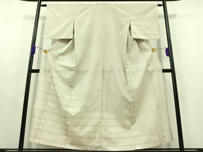 平和屋着物▽訪問着　本塩沢　単衣　横段吉祥文　正絹　逸品　AABC1705jh