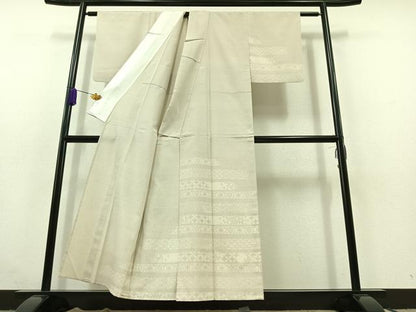 平和屋着物▽訪問着　本塩沢　単衣　横段吉祥文　正絹　逸品　AABC1705jh
