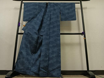 平和屋着物▽上質な紬　単衣　霞文　正絹　逸品　AABC1706jh