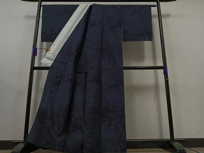 平和屋着物▽結城紬 単衣 草花文 正絹 逸品 AABC1709jh