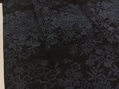 平和屋着物▽結城紬 単衣 草花文 正絹 逸品 AABC1709jh