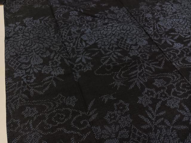 平和屋着物▽結城紬 単衣 草花文 正絹 逸品 AABC1709jh