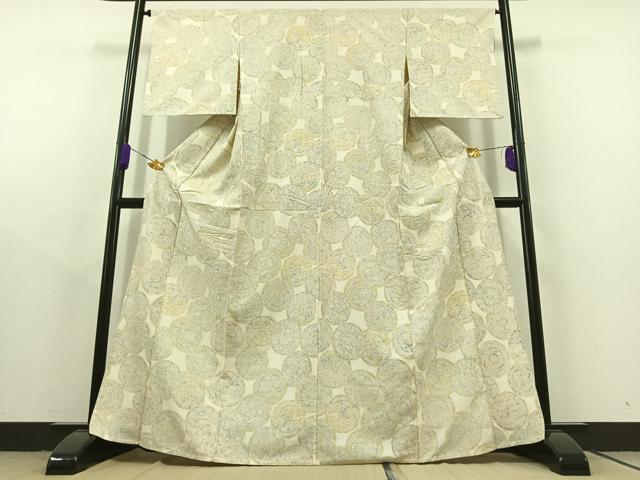 平和屋着物▽上質な紬 単衣 鳥獣花丸文 正絹 逸品 AABC1712jh