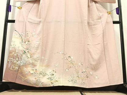平和屋着物▽訪問着 単衣 草花文 暈し染め 金彩 正絹 逸品 AABC1714jh