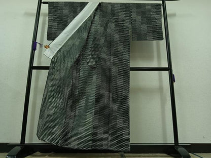 平和屋着物▽小紋 単衣 舞花文 黒地 洗える着物 AABC1716jh
