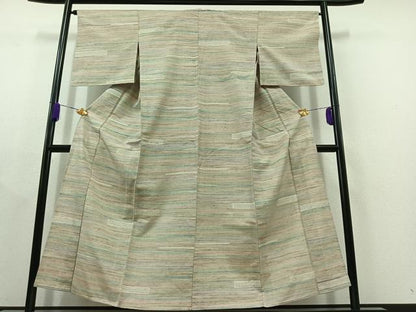 平和屋着物▽上質な紬 単衣 横段文 正絹 逸品 AABC1718jh