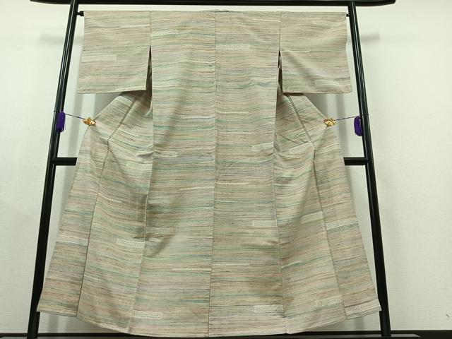平和屋着物▽上質な紬 単衣 横段文 正絹 逸品 AABC1718jh