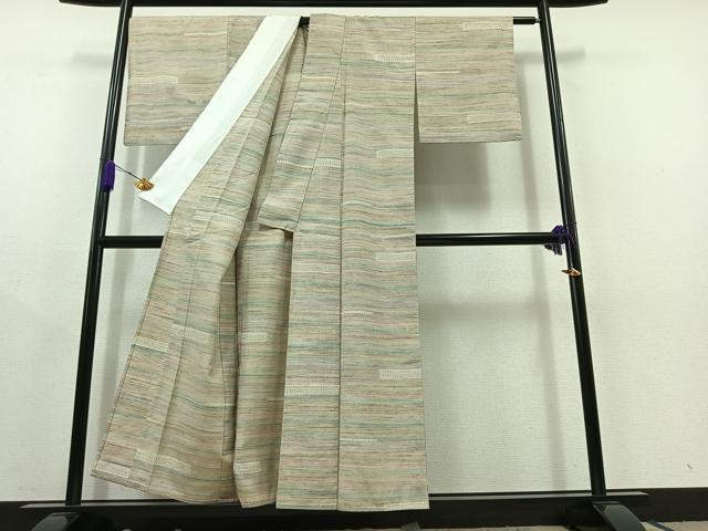 平和屋着物▽上質な紬 単衣 横段文 正絹 逸品 AABC1718jh