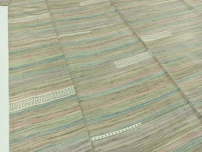 平和屋着物▽上質な紬 単衣 横段文 正絹 逸品 AABC1718jh