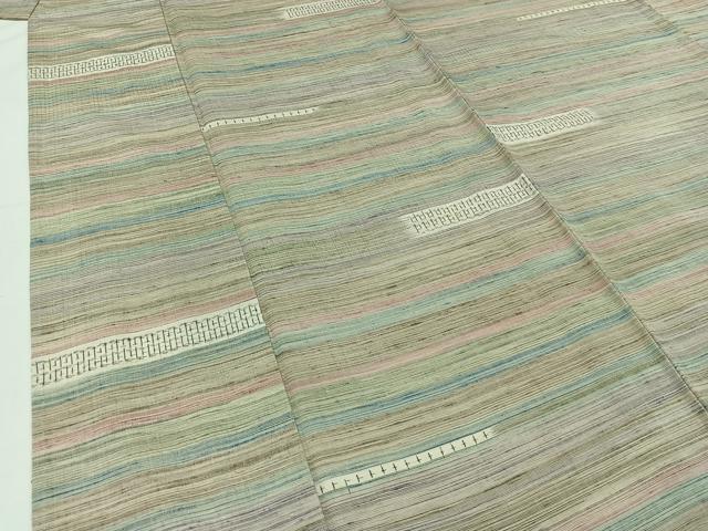 平和屋着物▽上質な紬 単衣 横段文 正絹 逸品 AABC1718jh