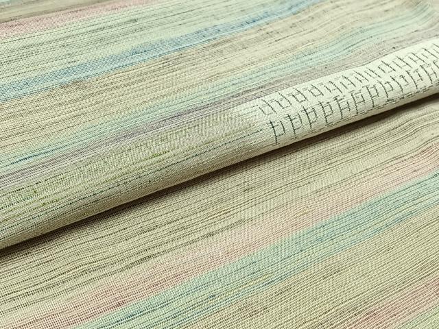 平和屋着物▽上質な紬 単衣 横段文 正絹 逸品 AABC1718jh
