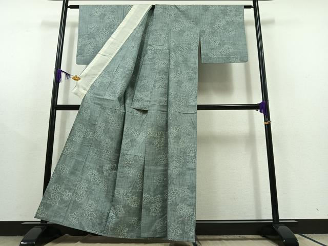 平和屋着物▽上質な紬 単衣 立涌花文 正絹 逸品 AABC1719jh