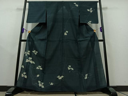 平和屋着物▽訪問着 単衣 紬地 一珍染 唐草文 正絹 逸品 AABC1720jh