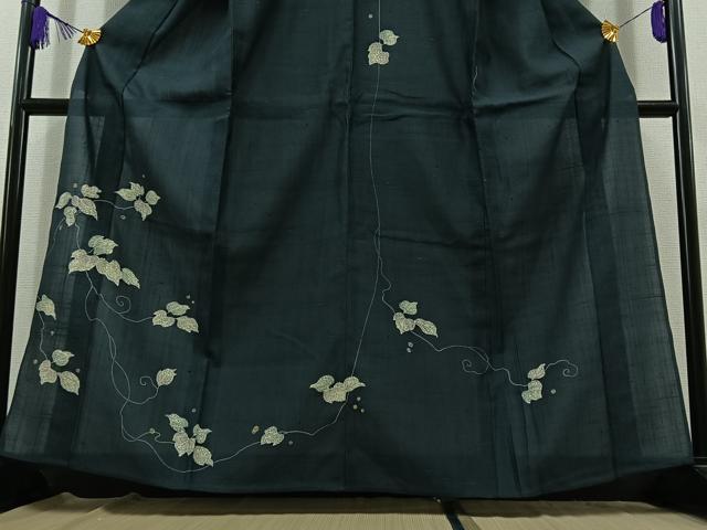 平和屋着物▽訪問着 単衣 紬地 一珍染 唐草文 正絹 逸品 AABC1720jh