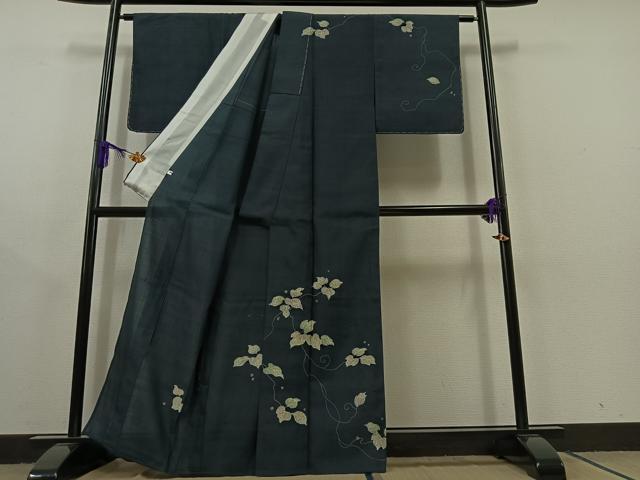 平和屋着物▽訪問着 単衣 紬地 一珍染 唐草文 正絹 逸品 AABC1720jh