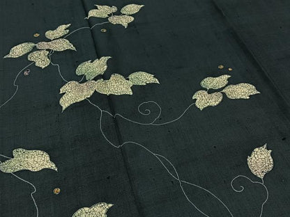 平和屋着物▽訪問着 単衣 紬地 一珍染 唐草文 正絹 逸品 AABC1720jh