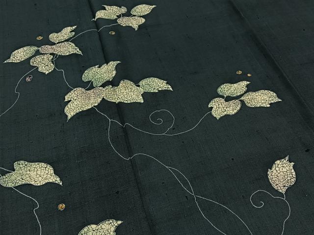 平和屋着物▽訪問着 単衣 紬地 一珍染 唐草文 正絹 逸品 AABC1720jh
