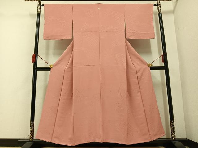 平和屋着物●上質な色無地　霞地紋　鴇がら茶色　正絹　逸品　AABC1725ph