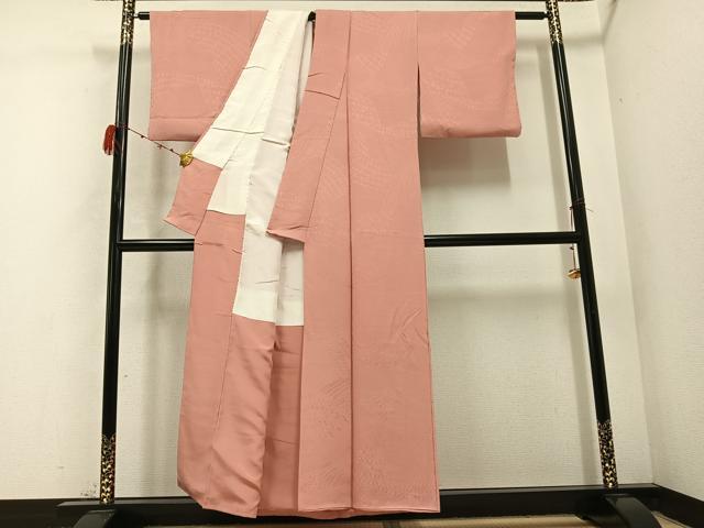 平和屋着物●上質な色無地　霞地紋　鴇がら茶色　正絹　逸品　AABC1725ph