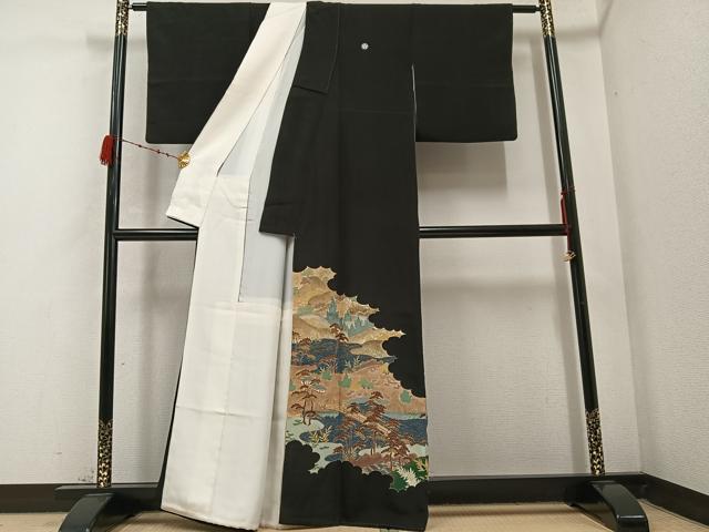 平和屋着物●豪華黒留袖 刺繍 浜松風景文 金彩 三越扱い 正絹 逸品 AABC1726ph