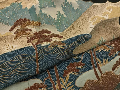 平和屋着物●豪華黒留袖 刺繍 浜松風景文 金彩 三越扱い 正絹 逸品 AABC1726ph
