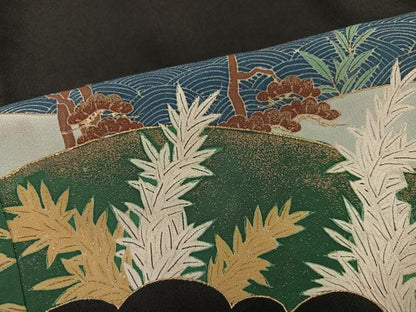 平和屋着物●豪華黒留袖 刺繍 浜松風景文 金彩 三越扱い 正絹 逸品 AABC1726ph