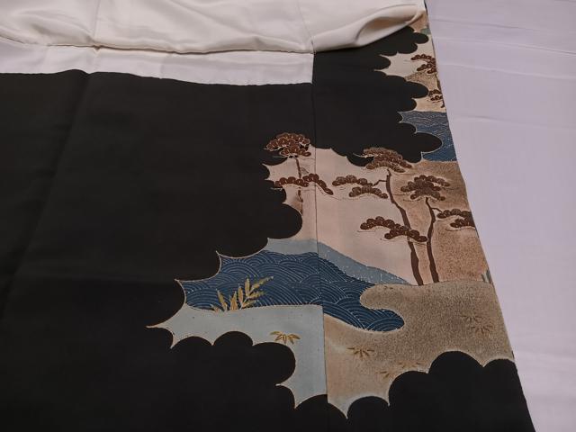 平和屋着物●豪華黒留袖 刺繍 浜松風景文 金彩 三越扱い 正絹 逸品 AABC1726ph