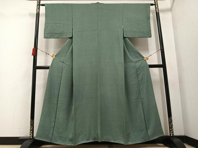 平和屋着物●上質な色無地　紗綾形花地紋　青白橡色　正絹　逸品　AABC1741ph