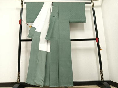 平和屋着物●上質な色無地　紗綾形花地紋　青白橡色　正絹　逸品　AABC1741ph