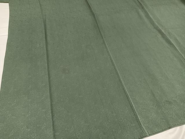 平和屋着物●上質な色無地　紗綾形花地紋　青白橡色　正絹　逸品　AABC1741ph