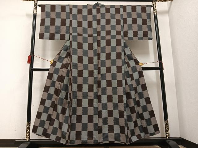 平和屋着物●上質な紬 市松文様 正絹 逸品 AABC1745ph