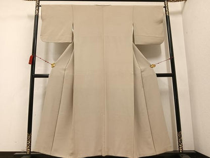 平和屋着物●上質な色無地　白橡色　正絹　逸品　AABC1748ph