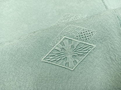 平和屋着物●無地絵羽訪問着 中国三大刺繍 汕頭刺繍 スワトウ刺繍 菱文 白藍色 正絹 逸品 AABC1749ph