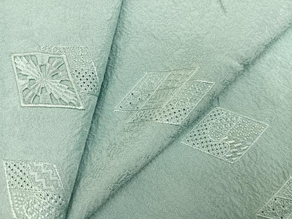 平和屋着物●無地絵羽訪問着 中国三大刺繍 汕頭刺繍 スワトウ刺繍 菱文 白藍色 正絹 逸品 AABC1749ph