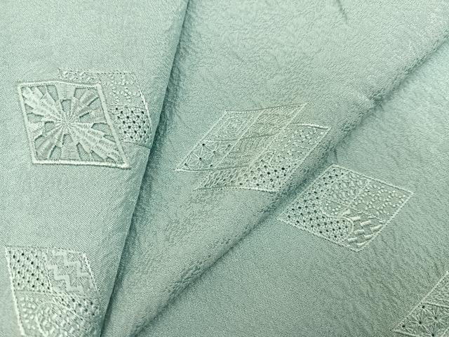 平和屋着物●無地絵羽訪問着 中国三大刺繍 汕頭刺繍 スワトウ刺繍 菱文 白藍色 正絹 逸品 AABC1749ph