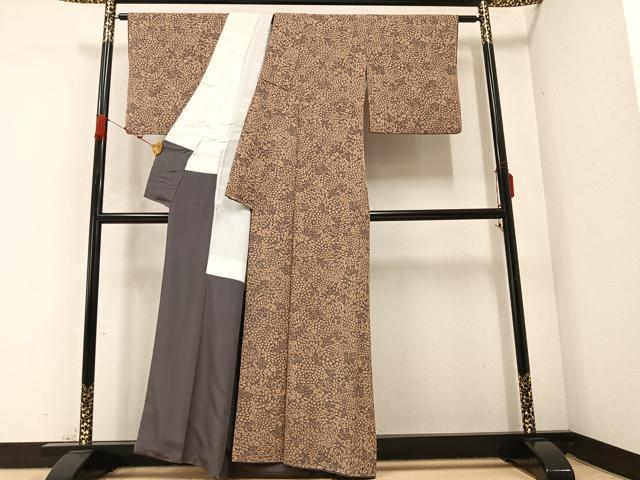 平和屋着物●上質な小紋 草花文 正絹 逸品 AABC1761ph