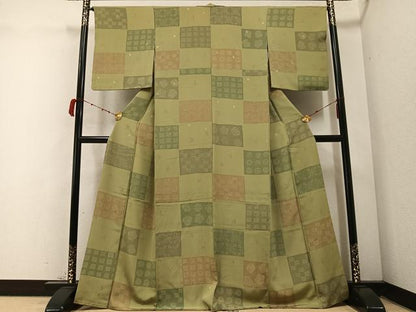 平和屋着物●上質な小紋　市松花文　正絹　逸品　AABC1768ph