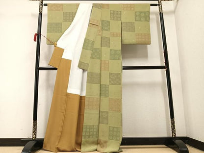 平和屋着物●上質な小紋　市松花文　正絹　逸品　AABC1768ph