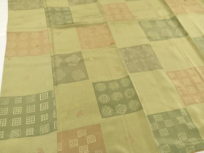 平和屋着物●上質な小紋　市松花文　正絹　逸品　AABC1768ph
