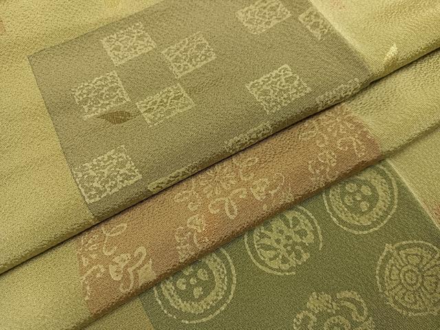 平和屋着物●上質な小紋　市松花文　正絹　逸品　AABC1768ph