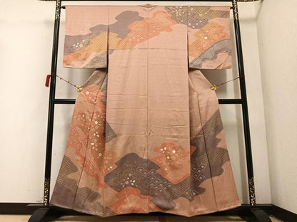 平和屋着物●訪問着　絞り　舞花文　金彩　正絹　逸品　AABC1771ph