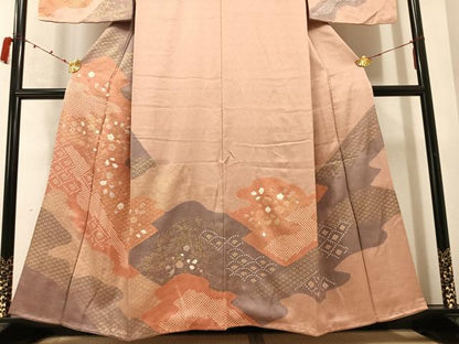 平和屋着物●訪問着　絞り　舞花文　金彩　正絹　逸品　AABC1771ph