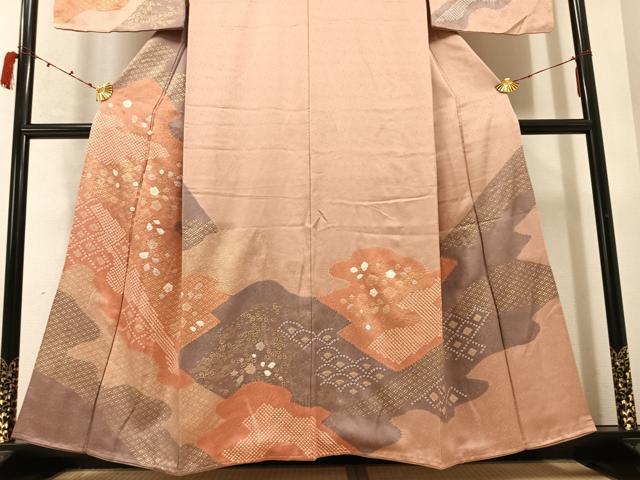 平和屋着物●訪問着　絞り　舞花文　金彩　正絹　逸品　AABC1771ph