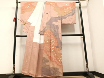 平和屋着物●訪問着　絞り　舞花文　金彩　正絹　逸品　AABC1771ph