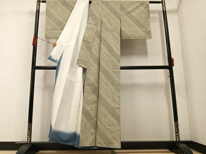 平和屋着物●結城紬　100亀甲　斜縞　やまと誂製　正絹　逸品　未使用　AABC1773ph