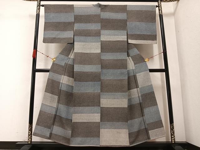 平和屋着物●上質な小紋　横段文　正絹　逸品　AABC1775ph