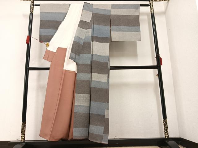 平和屋着物●上質な小紋　横段文　正絹　逸品　AABC1775ph