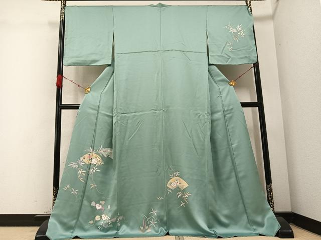 平和屋着物●訪問着 地紙枝花文 葡萄 金彩 ロング丈 正絹 逸品 AABC1779ph