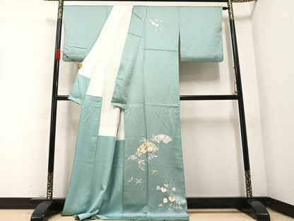 平和屋着物●訪問着 地紙枝花文 葡萄 金彩 ロング丈 正絹 逸品 AABC1779ph